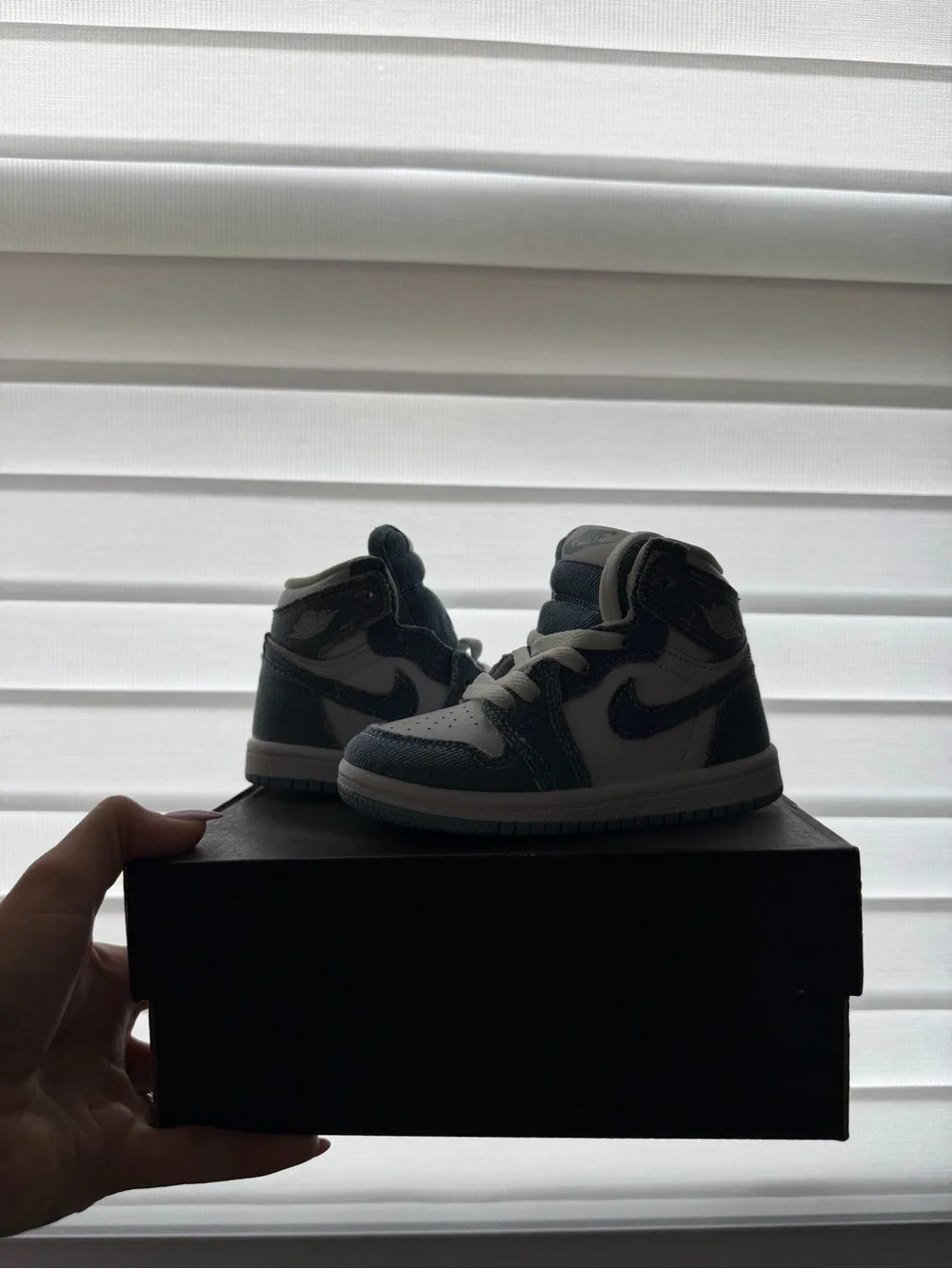 Nike Kids' High-Top Sneakers in White and Denim